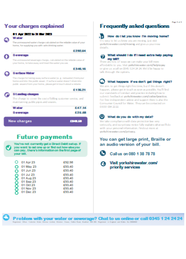 Download Yorkshire water utility business bill,  page 2 SCR Photoshop template